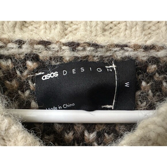 NEW ASOS Womens Size Medium Brushed Mocha Plaid High V-Neck Wool Blend Sweater - Picture 6 of 8